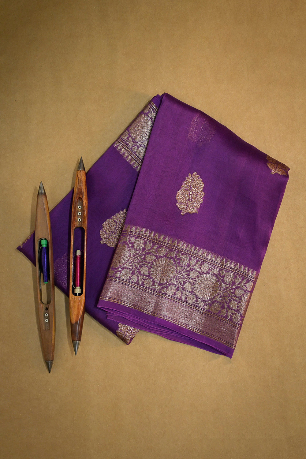 Organza Woven Antique Jari Motifs With Self Matching