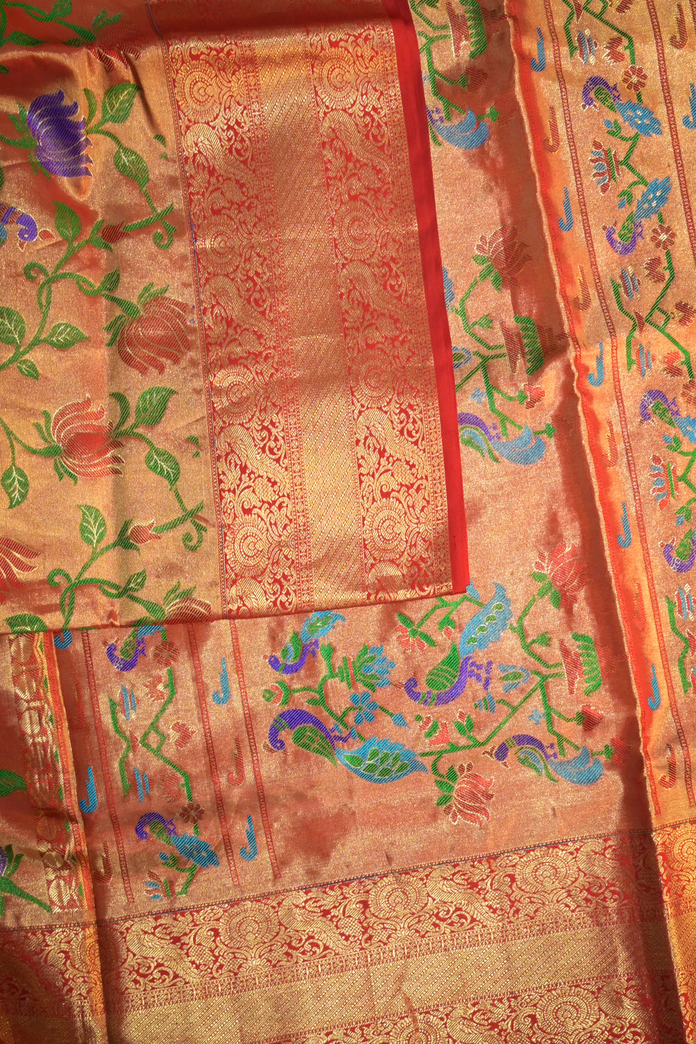 Paithani Handwoven Meenakari Jaal Paithani With Kanchi Border