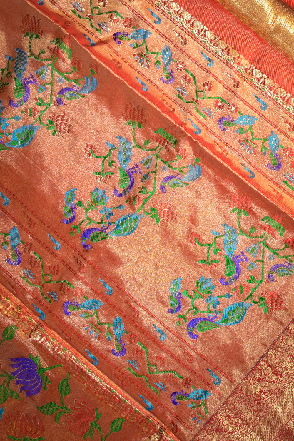 Paithani Handwoven Meenakari Jaal Paithani With Kanchi Border