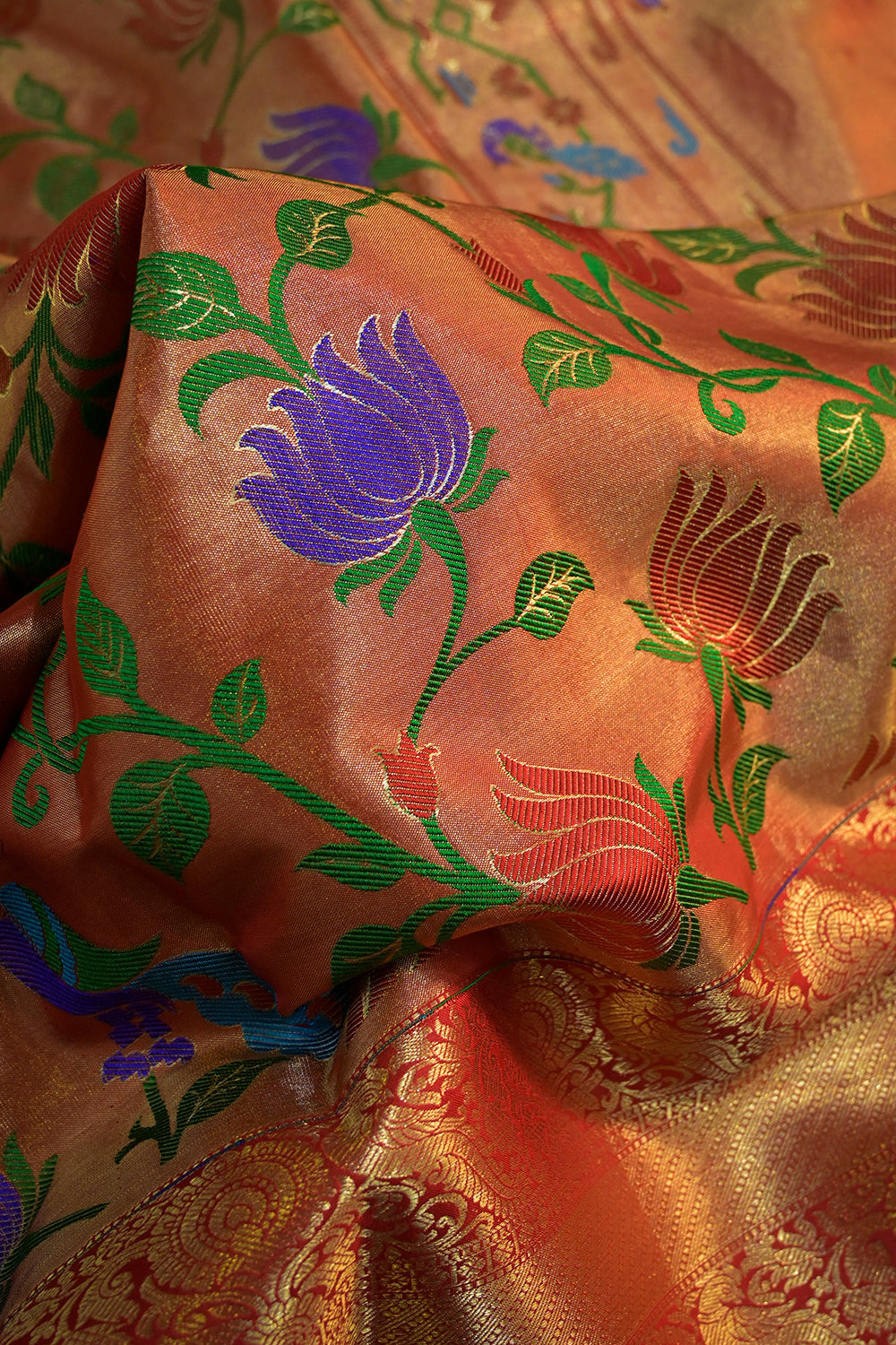 Paithani Handwoven Meenakari Jaal Paithani With Kanchi Border