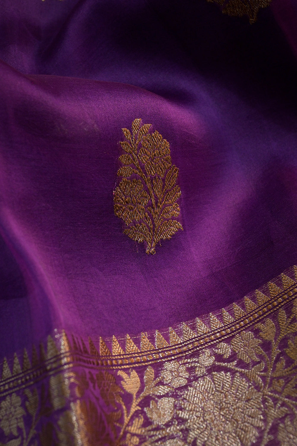 Organza Woven Antique Jari Motifs With Self Matching