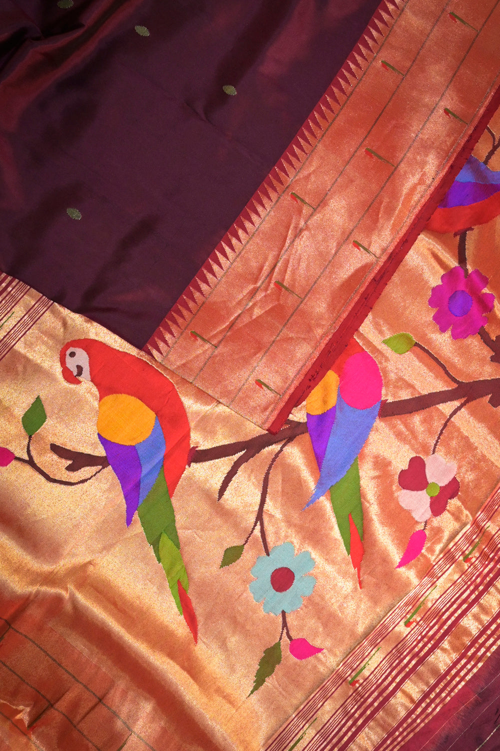 Paithani Handwoven Paithani With Triple Muniya Border