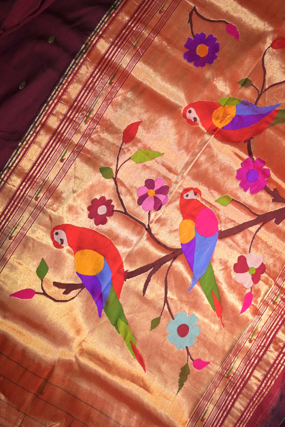 Paithani Handwoven Paithani With Triple Muniya Border