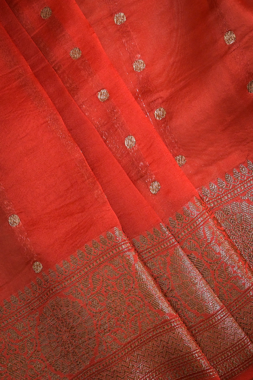 Organza Woven Jari Motifs With Orange Contrast