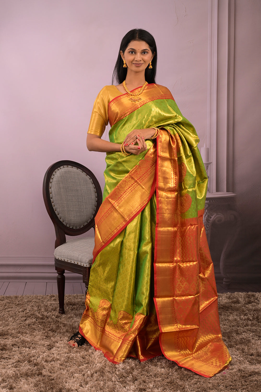 Tissue Woven Self Flower Jari Motifs