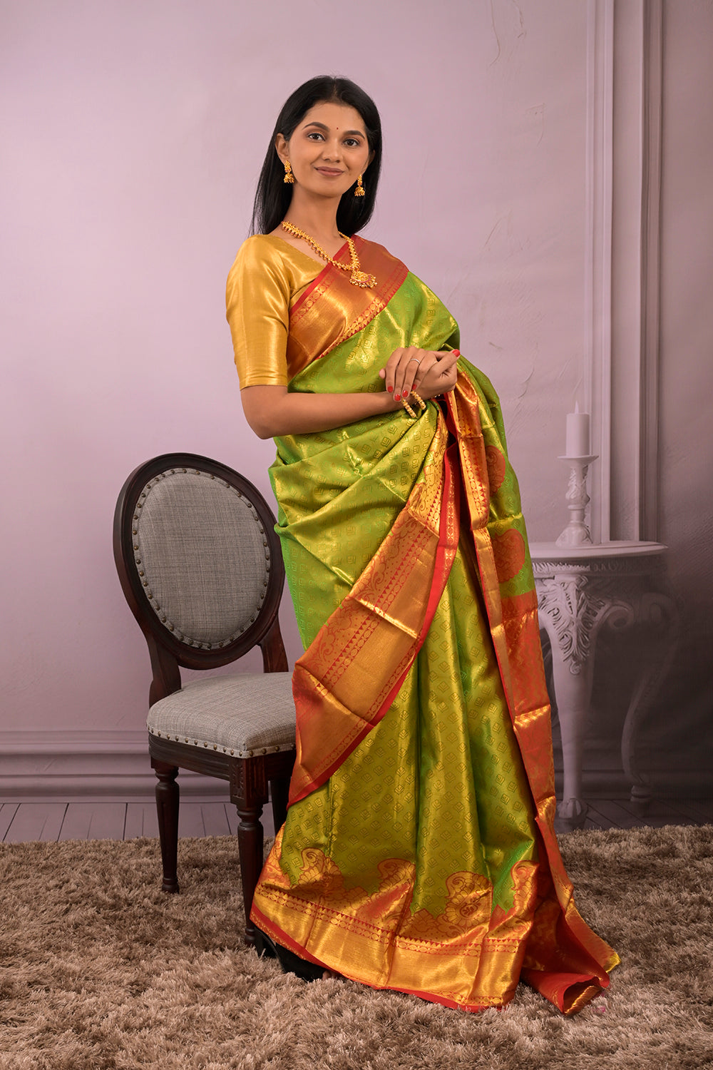 Tissue Woven Self Flower Jari Motifs