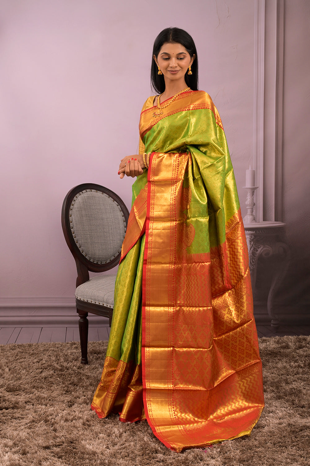 Tissue Woven Self Flower Jari Motifs