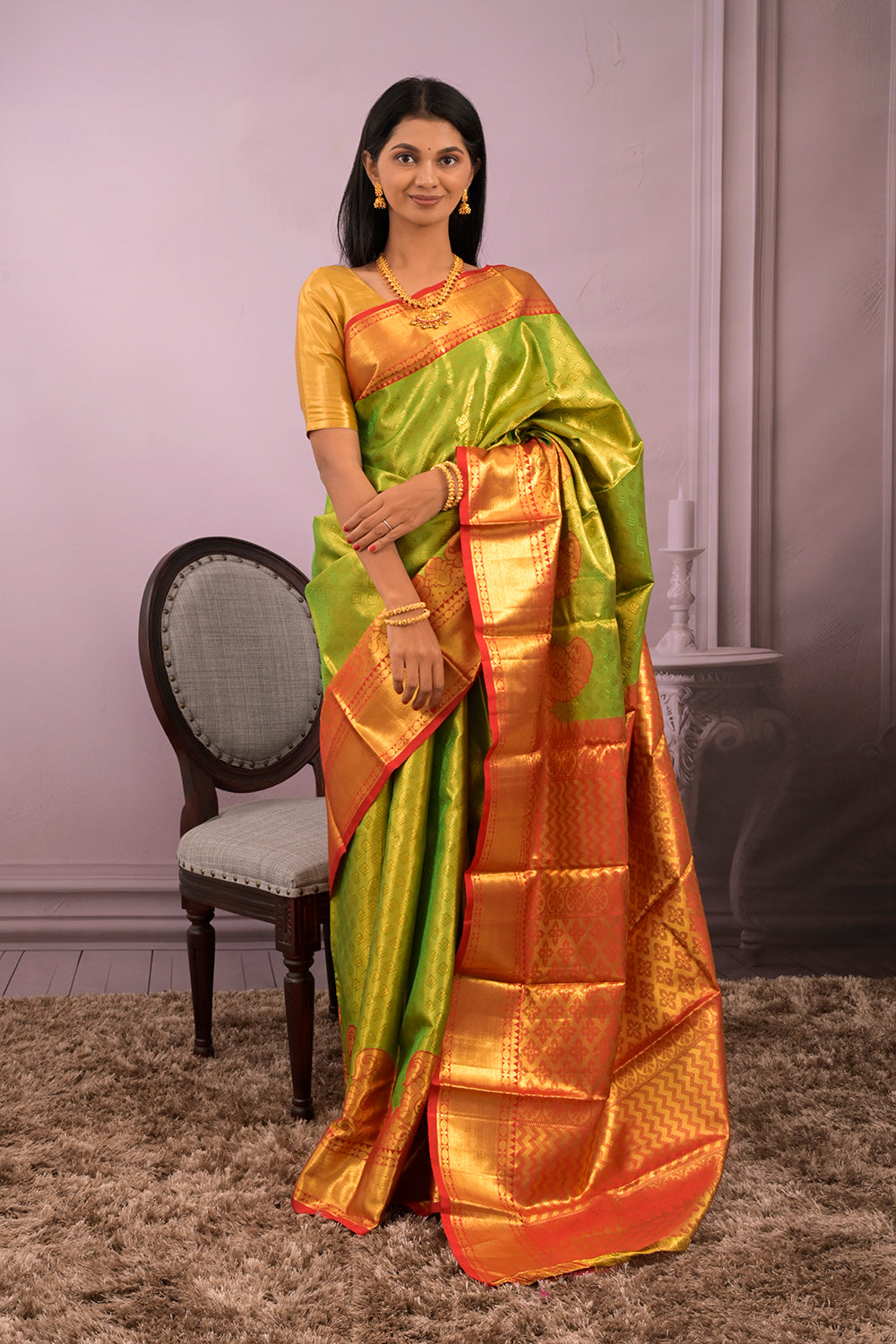 Tissue Woven Self Flower Jari Motifs