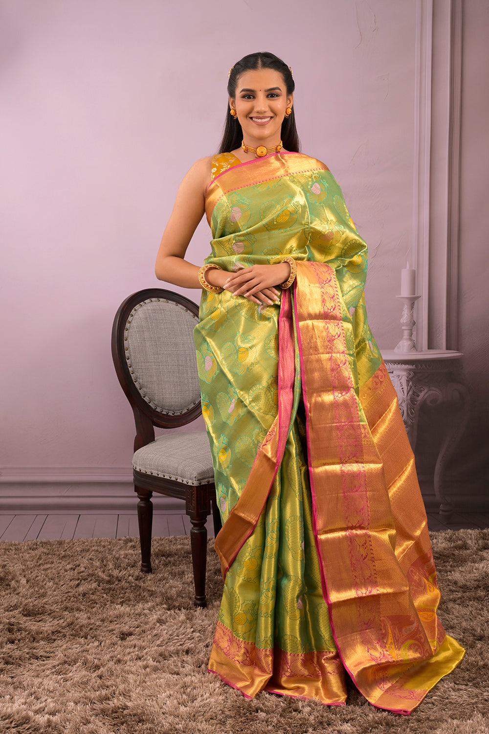 Tissue Woven Peacock Jari Motifs