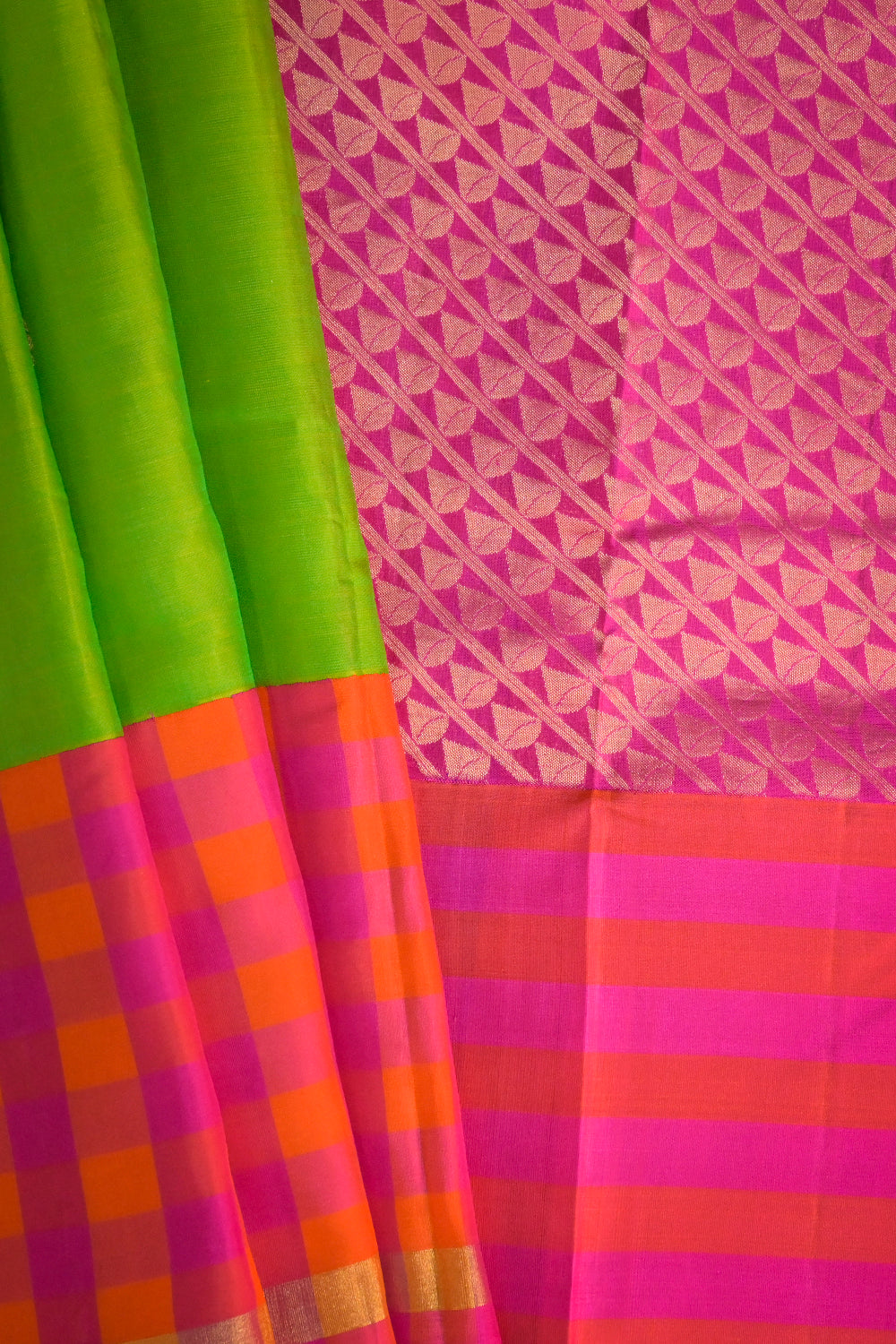 Soft Silk Woven Jari Motifs With Chex Multicoloured Border