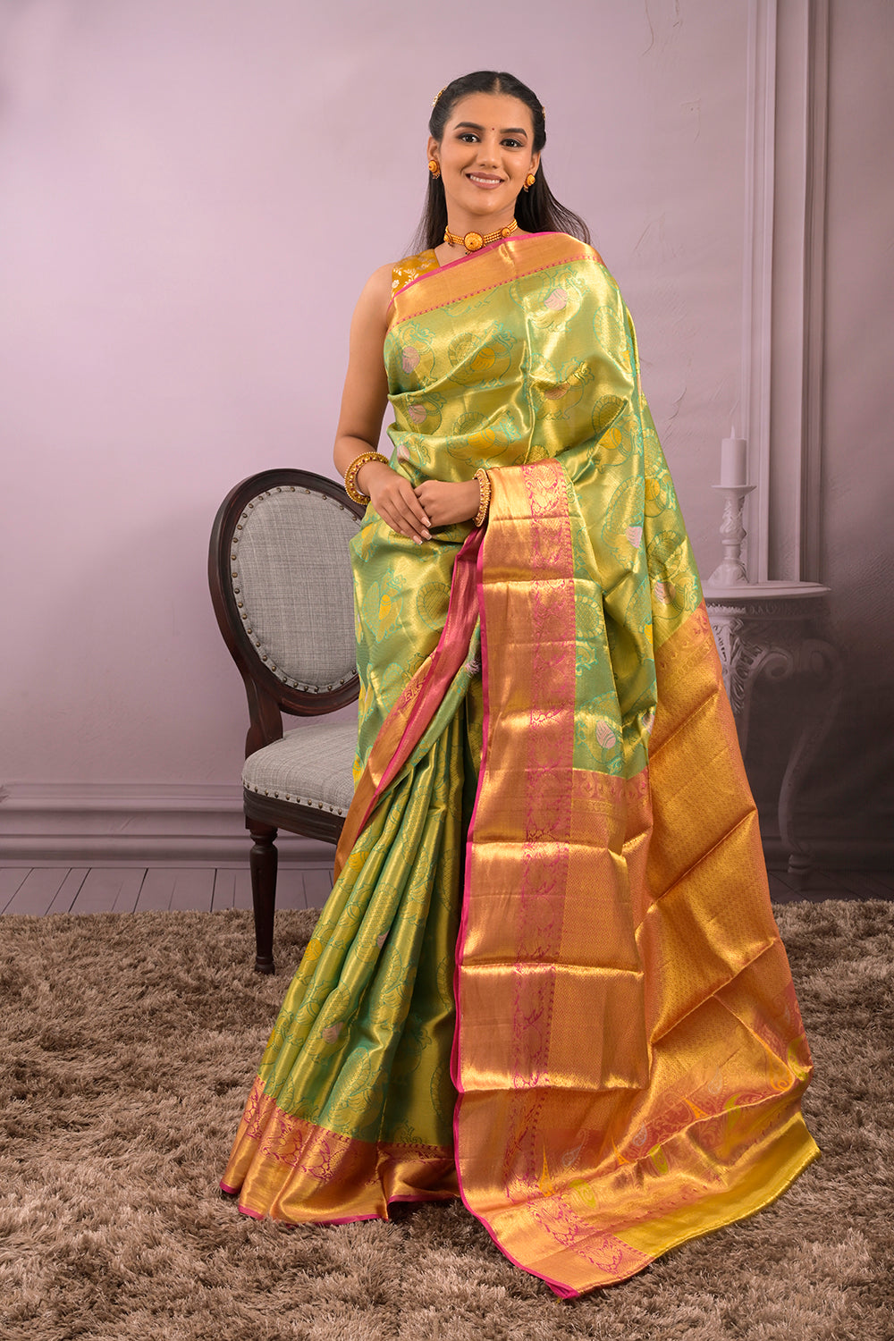Tissue Woven Peacock Jari Motifs
