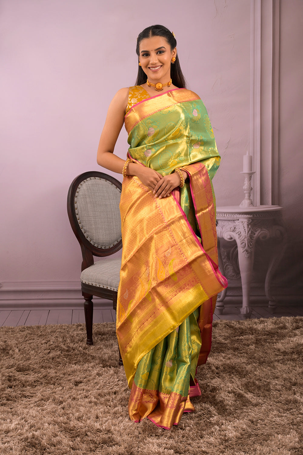 Tissue Woven Peacock Jari Motifs