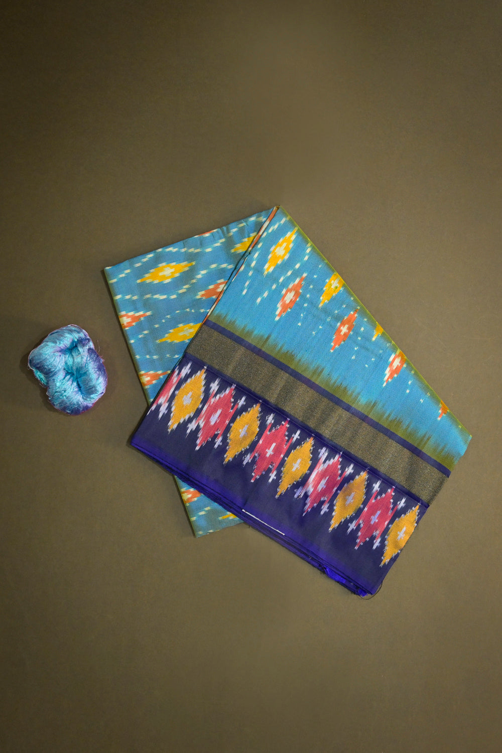 Ikkat Patola Tie And Dye Weave With Royal Blue Contrast