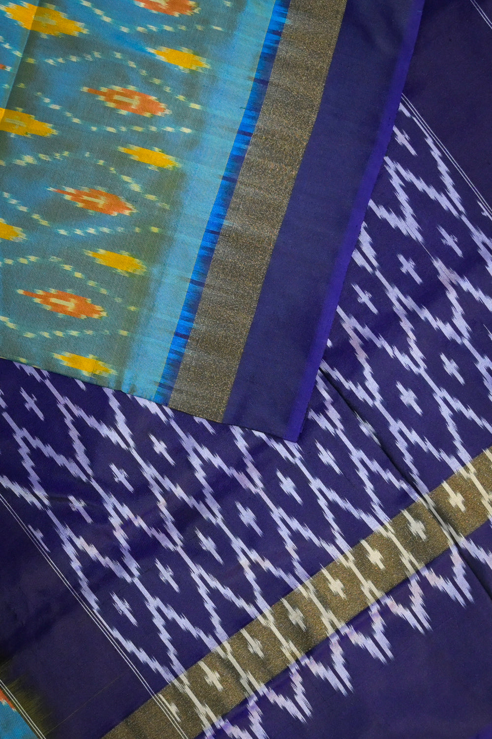 Ikkat Patola Tie And Dye Weave With Royal Blue Contrast