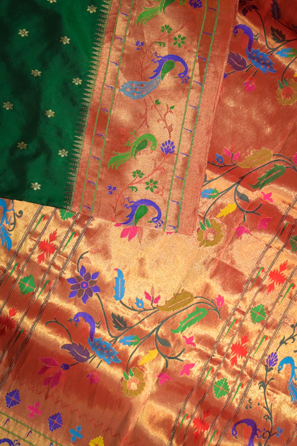 Paithani Handwoven Paithani With Lotus Peacock Border