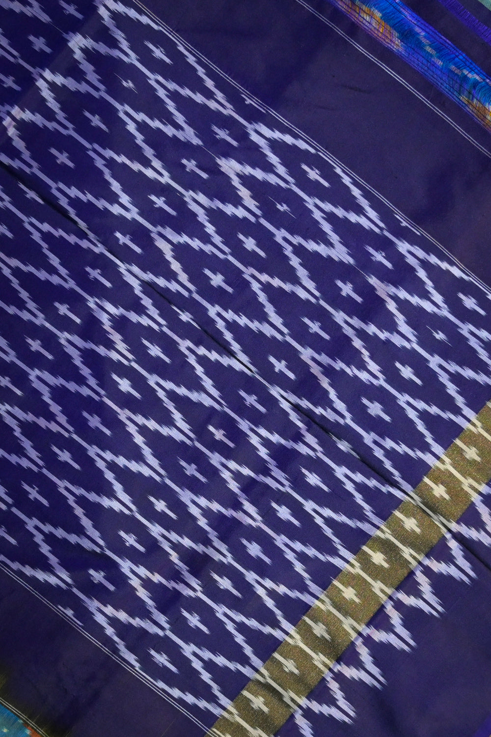 Ikkat Patola Tie And Dye Weave With Royal Blue Contrast