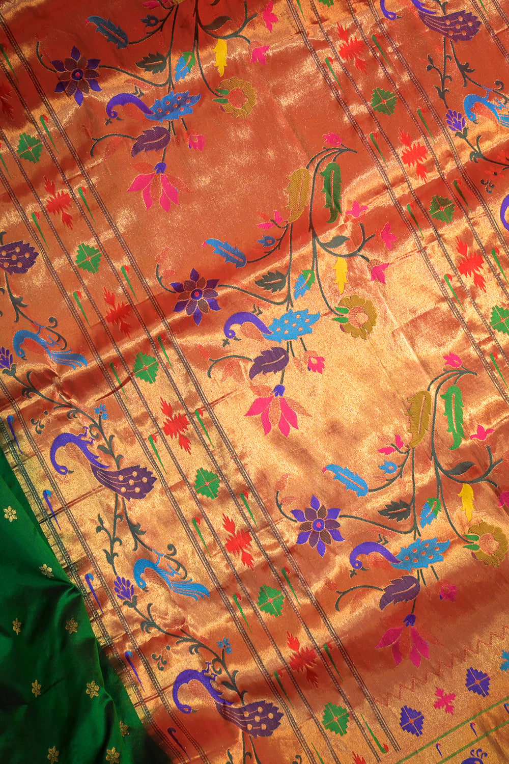 Paithani Handwoven Paithani With Lotus Peacock Border