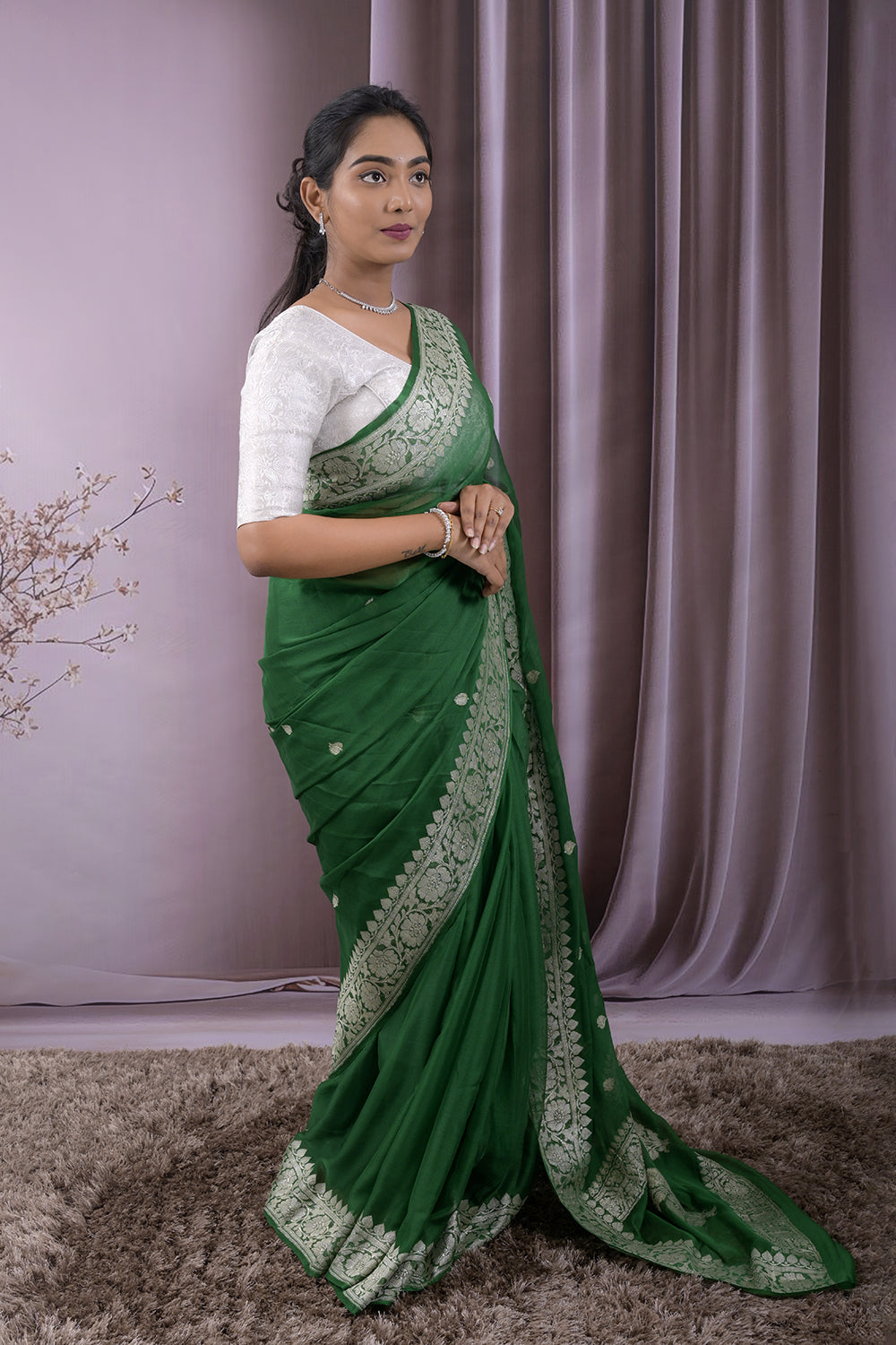 Georgette Woven Silver Jari Buttis All Over