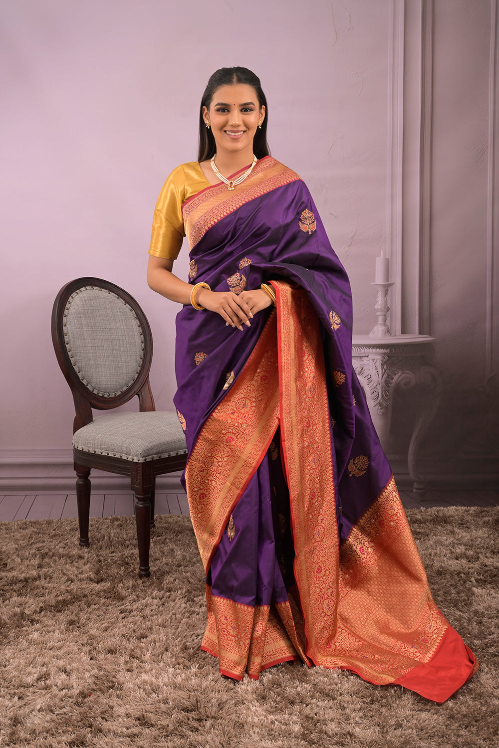 Banarasi Woven Gold Jari Buttis with Meena