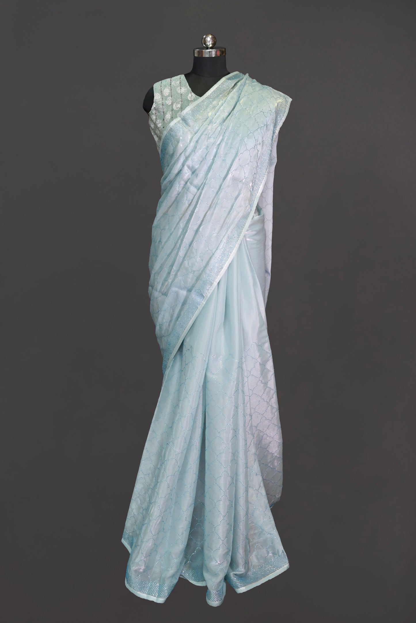 Organza Tissue With Blue Jaal Work