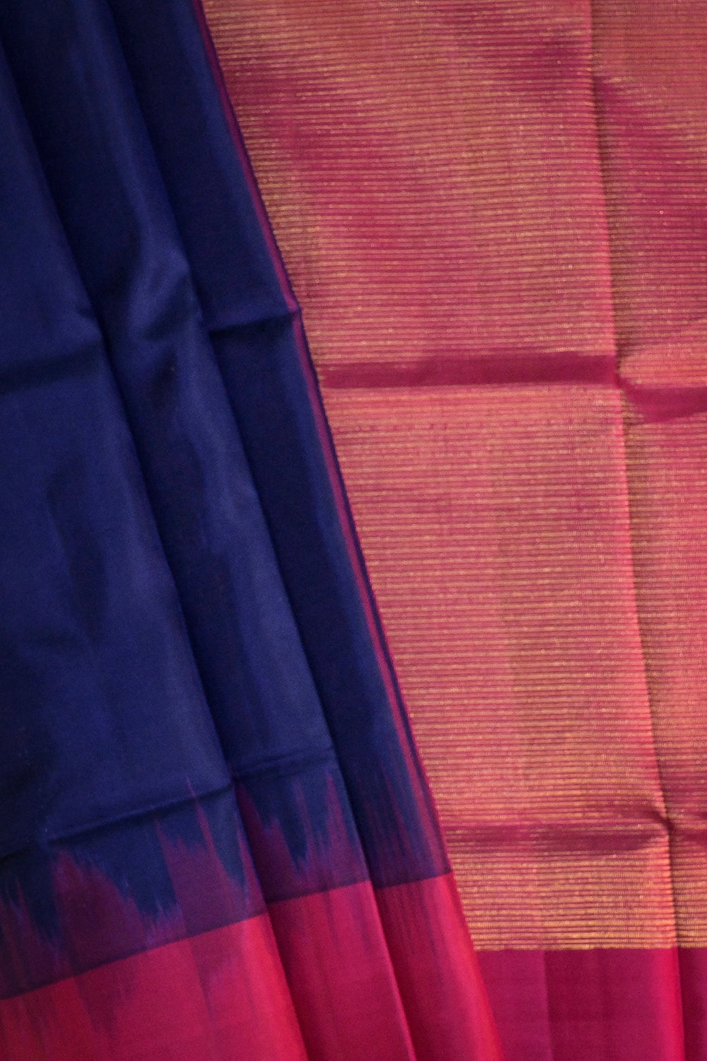 Soft Silk Plain Contrast Satin Border With Silver Jari Motifs