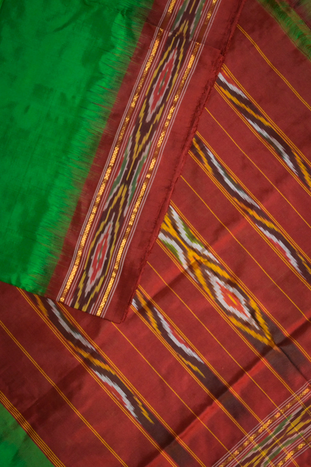 Ikkat Patola Tie And Dye Weave With Maroon Contrast