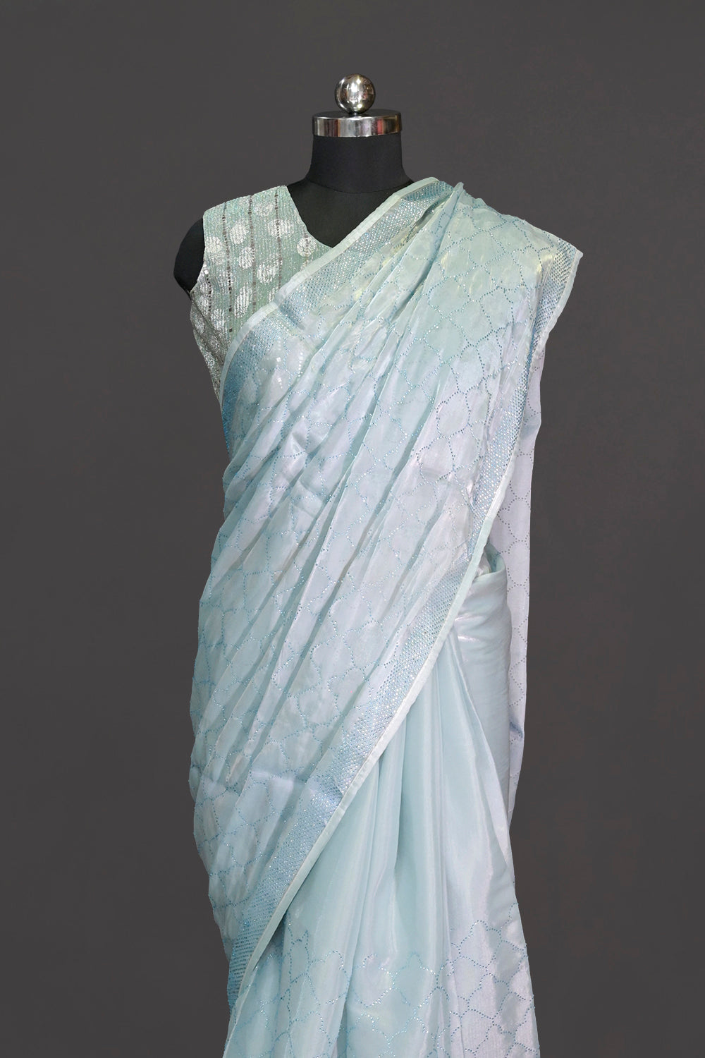 Organza Tissue With Blue Jaal Work