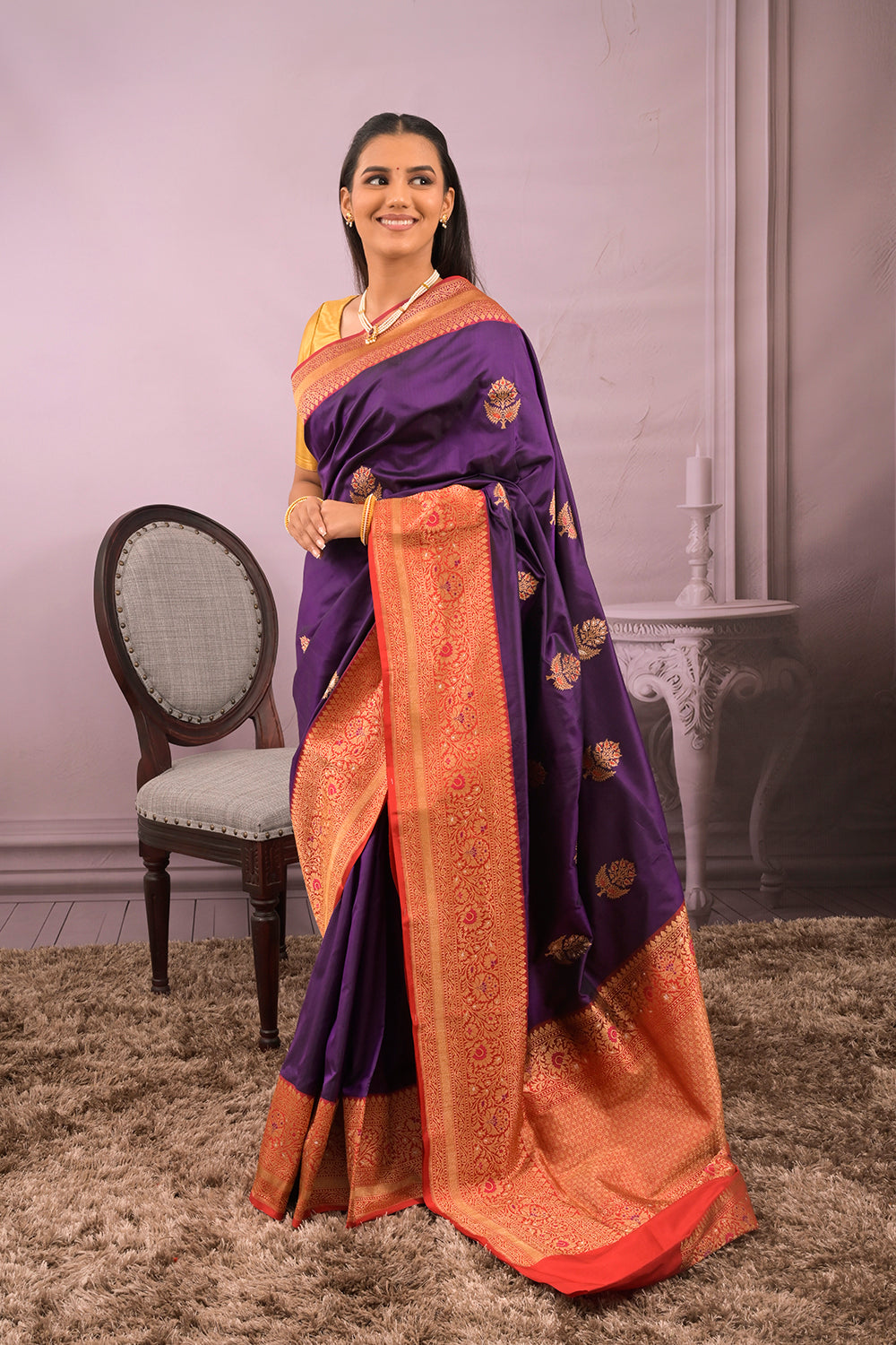 Banarasi Woven Gold Jari Buttis with Meena
