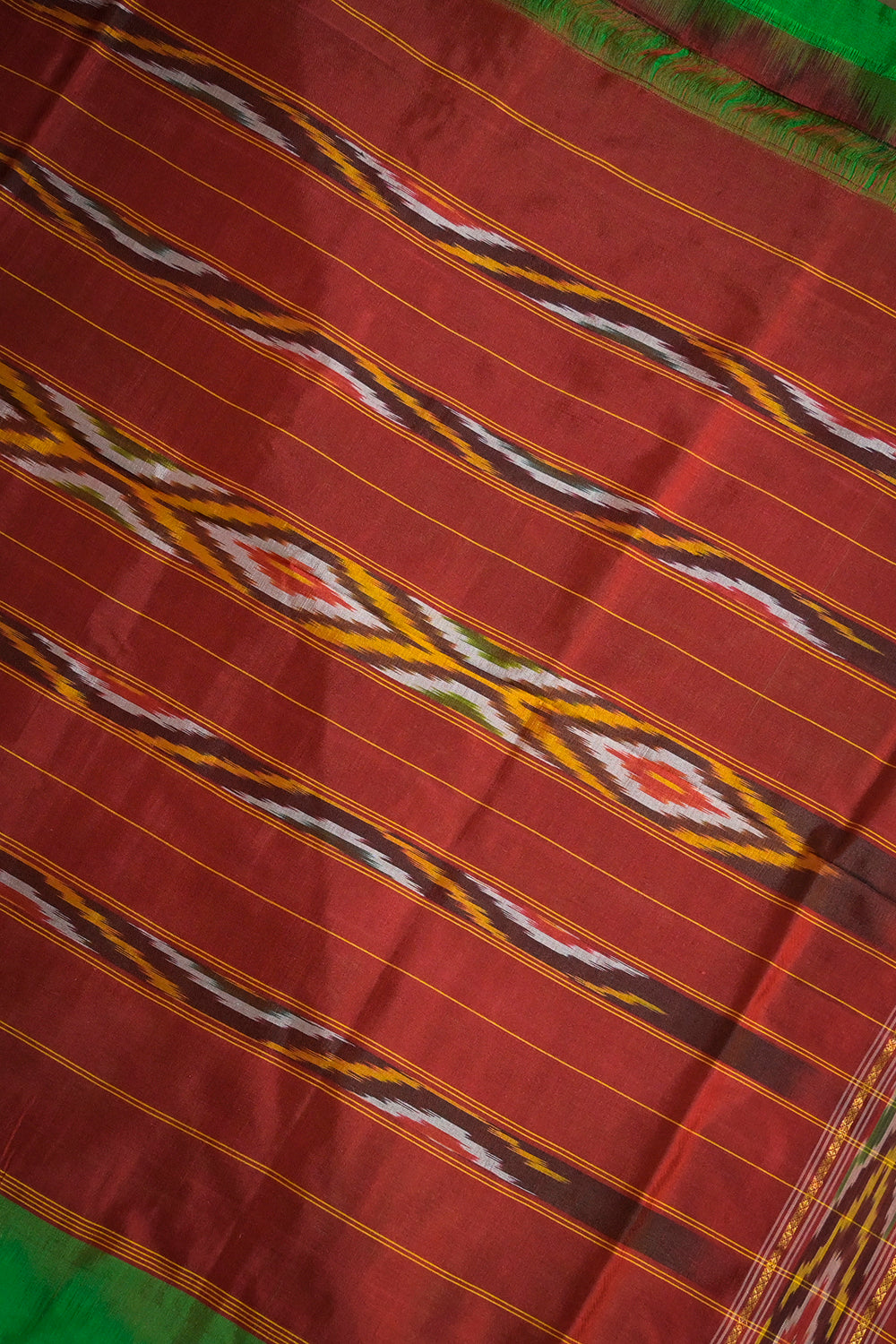 Ikkat Patola Tie And Dye Weave With Maroon Contrast