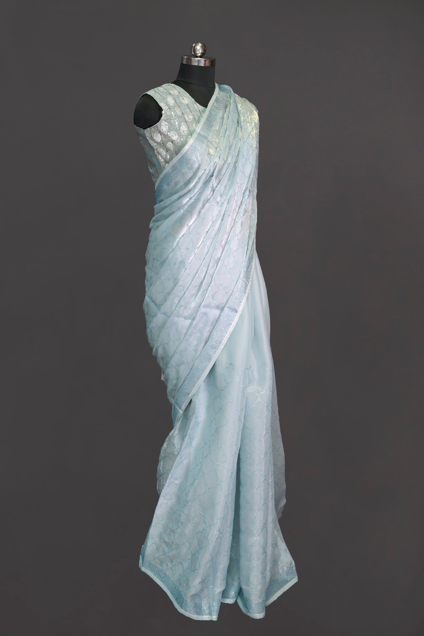 Organza Tissue With Blue Jaal Work