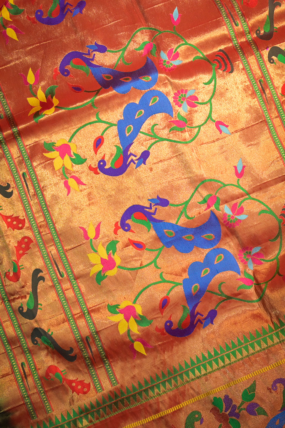 Paithani Handwoven Paithani With Lotus peacock Border