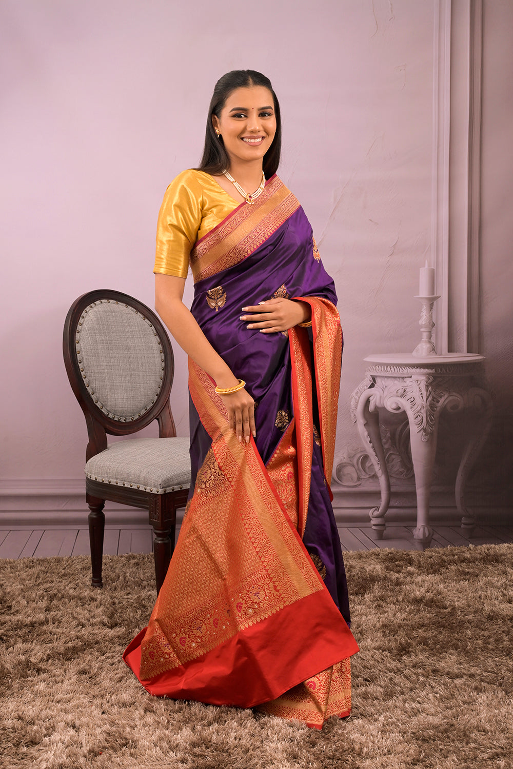 Banarasi Woven Gold Jari Buttis with Meena