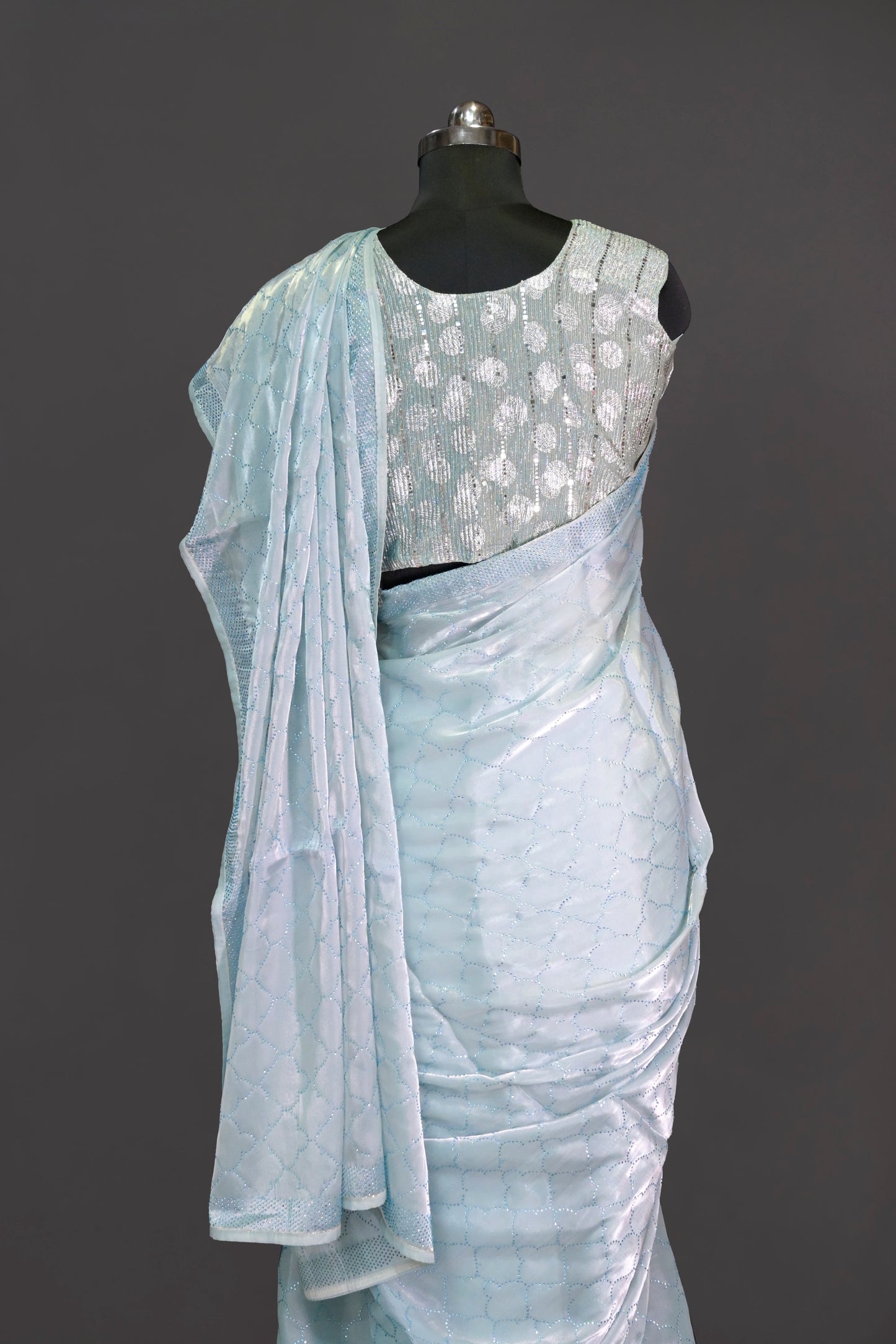 Organza Tissue With Blue Jaal Work