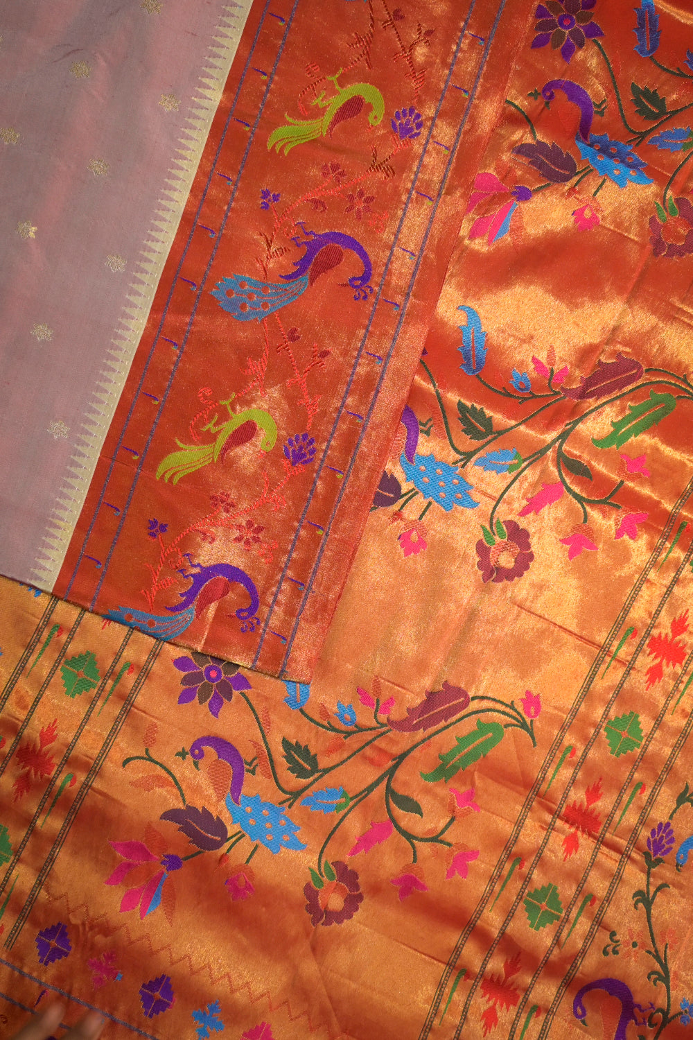 Paithani Handwoven Paithani With Lotus Peacock Border