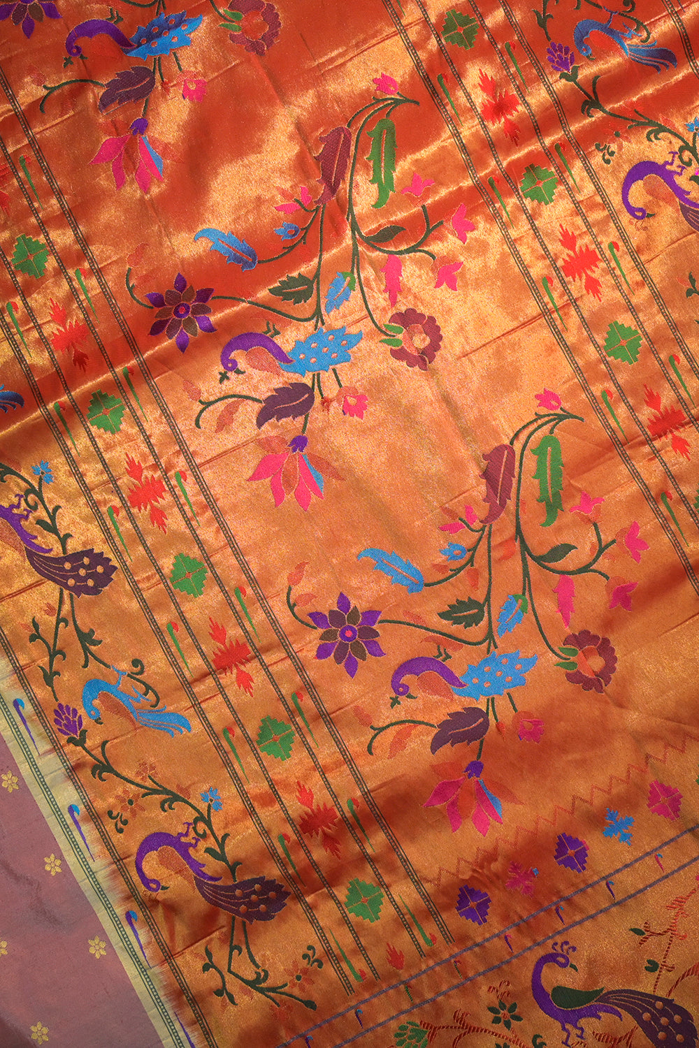 Paithani Handwoven Paithani With Lotus Peacock Border