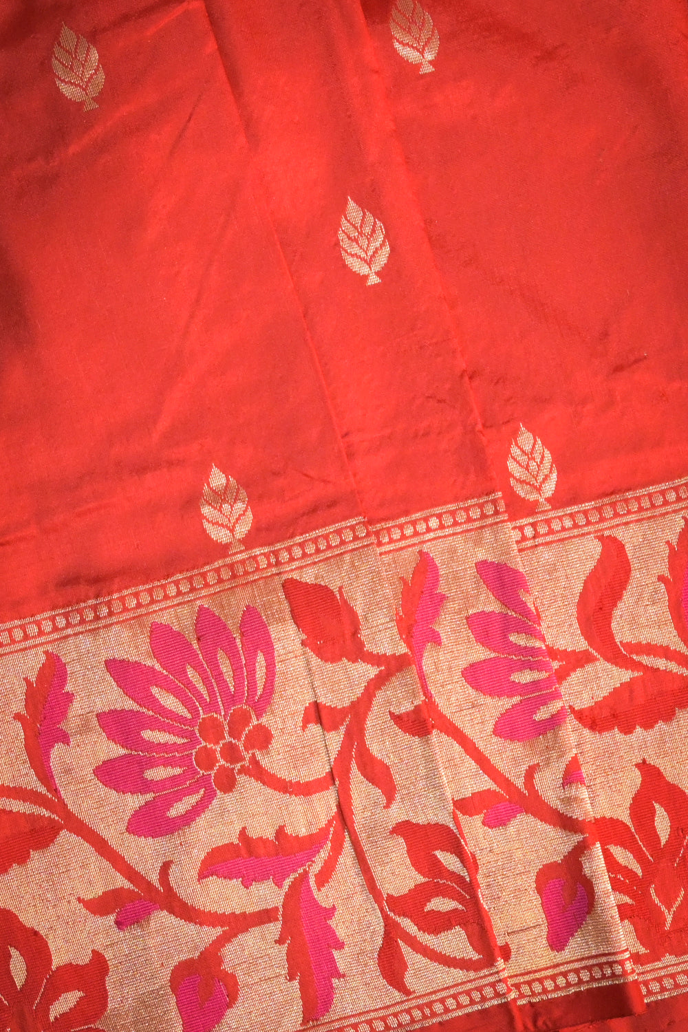 Banarasi Plain Body With Lotus Border