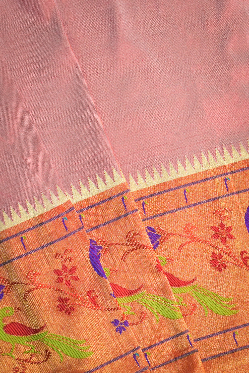 Paithani Handwoven Paithani With Lotus Peacock Border