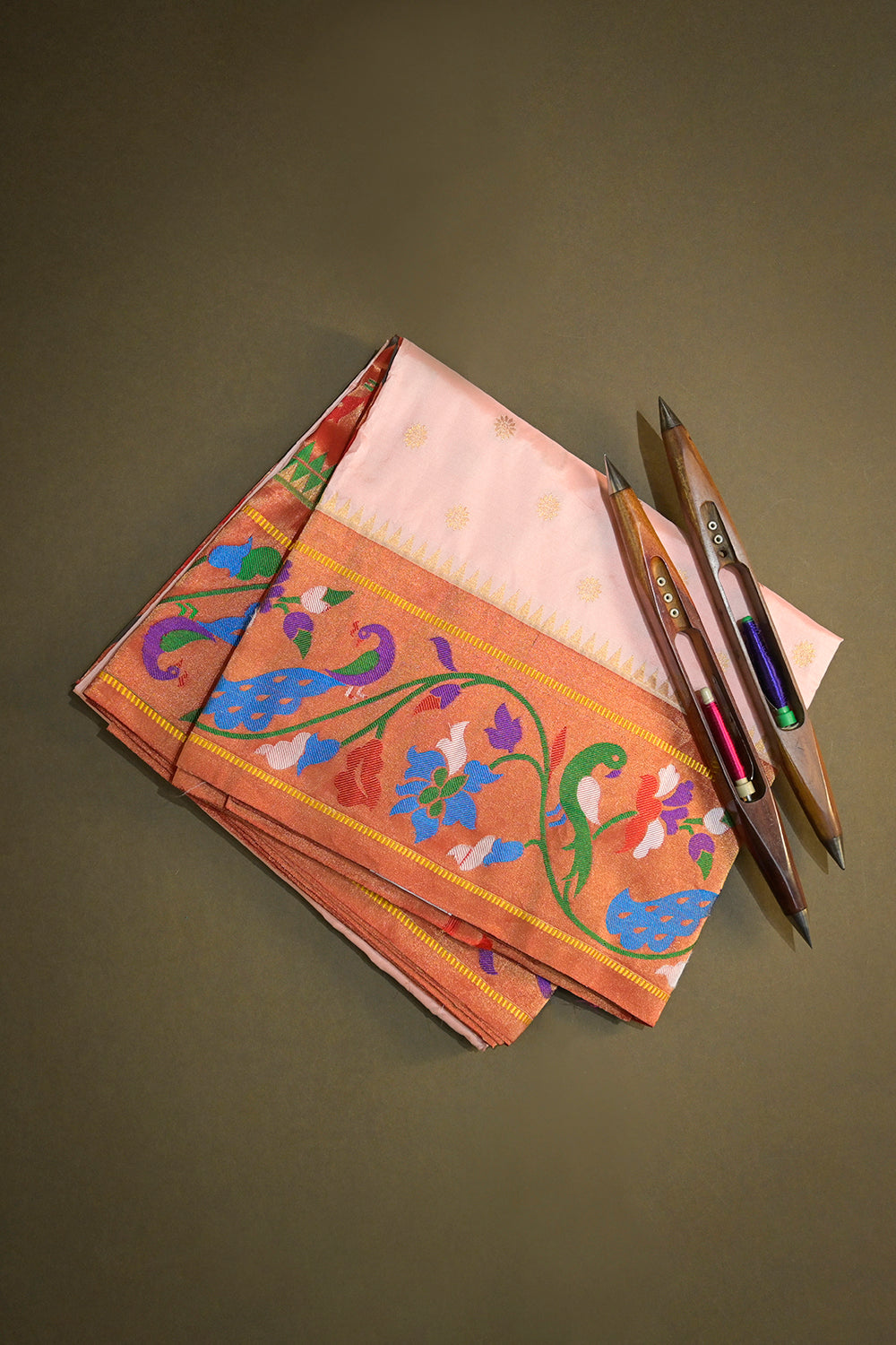 Paithani Handwoven Paithani With Lotus peacock Border