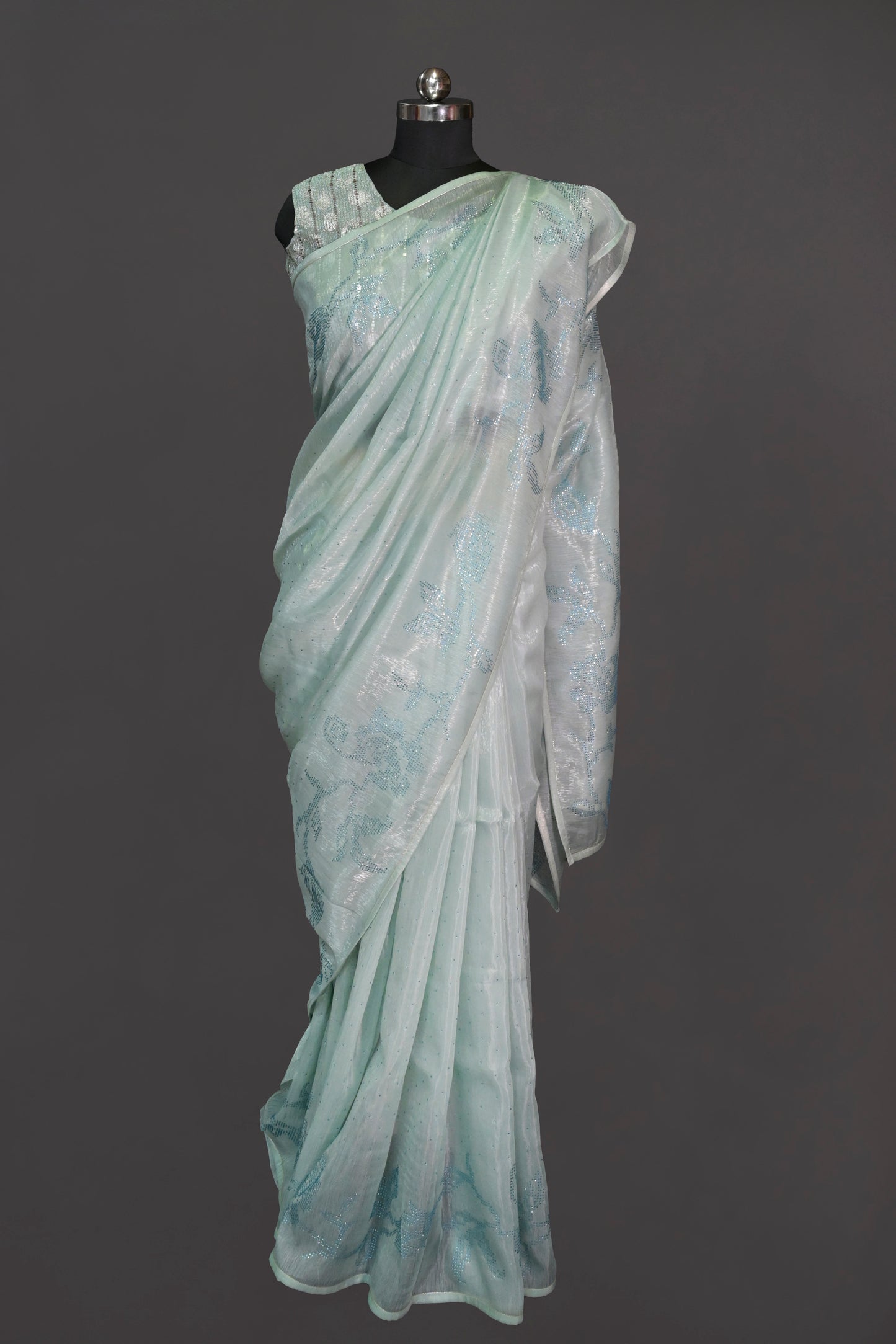 Organza Tissue With Border Sequence Work