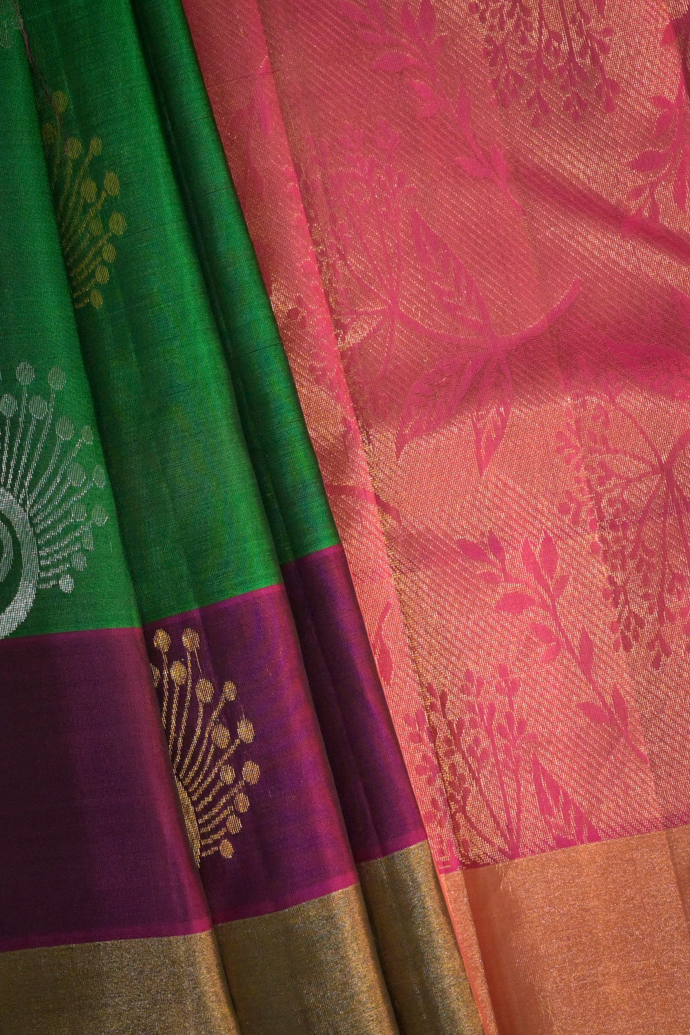 Soft Silk Woven Jari Motifs With Double Border