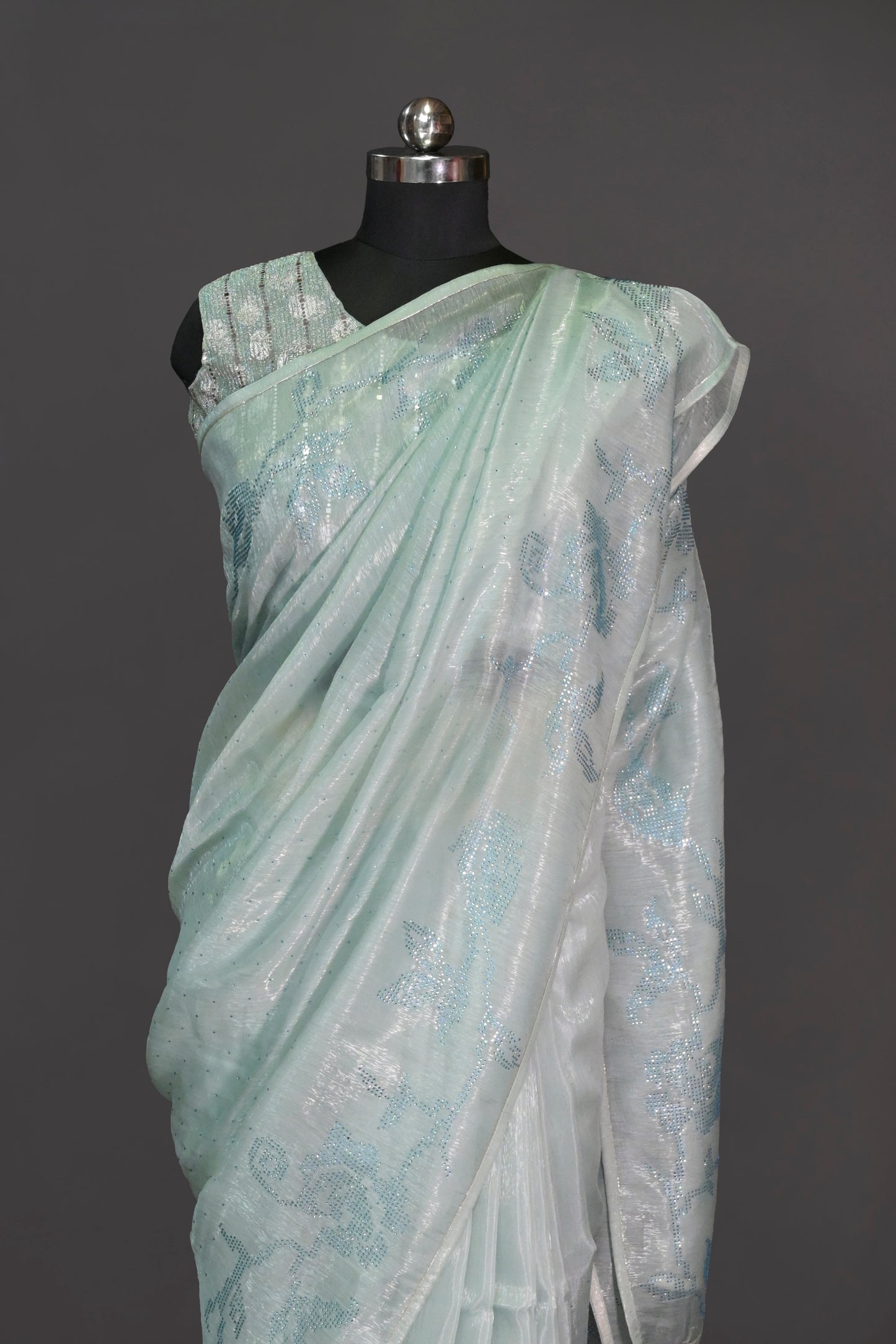 Organza Tissue With Border Sequence Work
