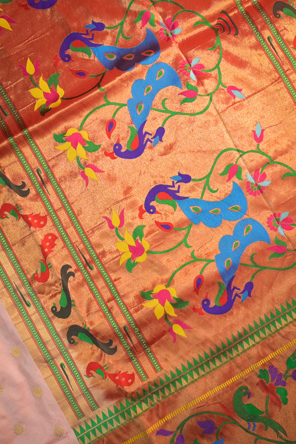 Paithani Handwoven Paithani With Lotus peacock Border