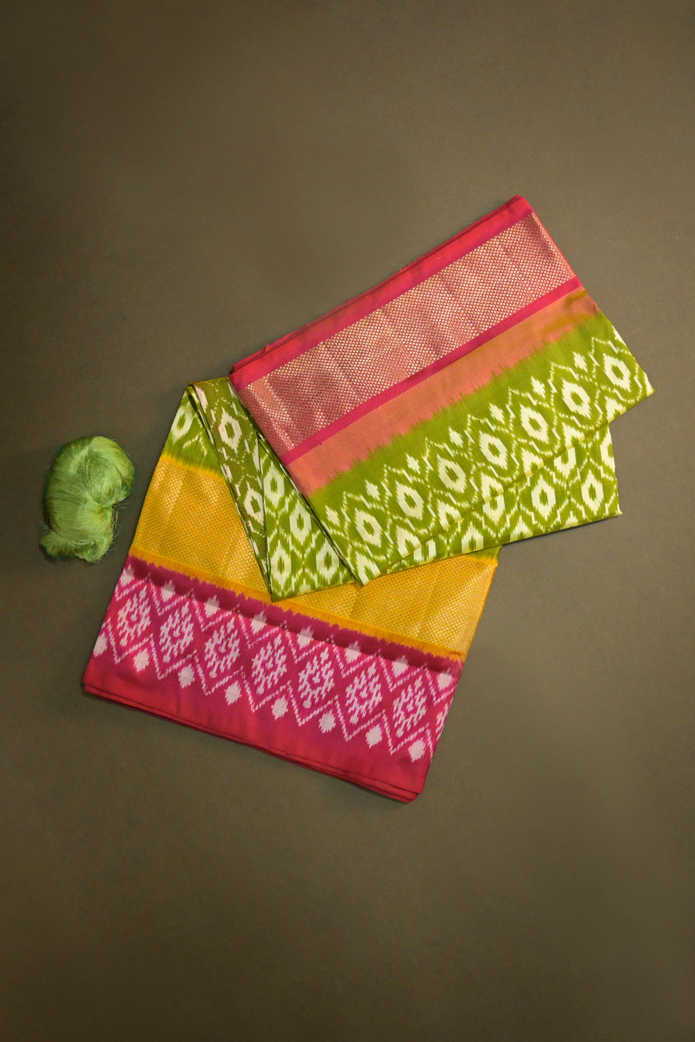 Ikkat Patola Tie And Dye Weave With Pink Contrast