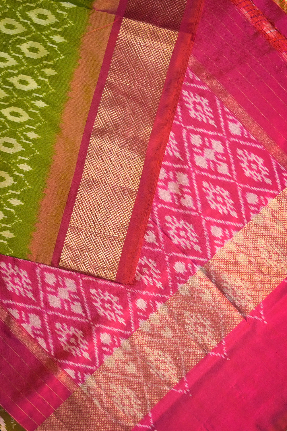 Ikkat Patola Tie And Dye Weave With Pink Contrast