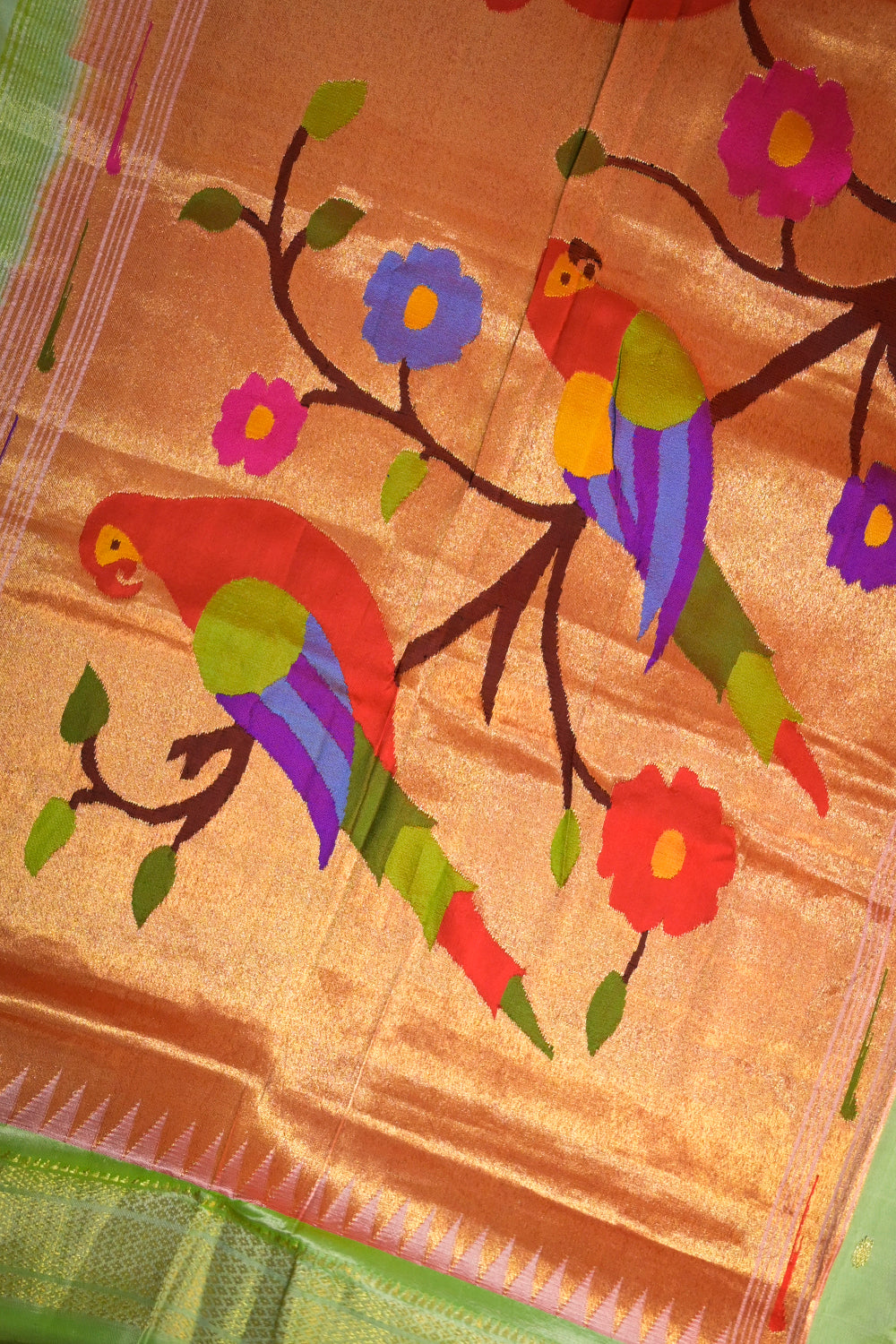 Paithani Handwoven Paithani With Parrot Pallu