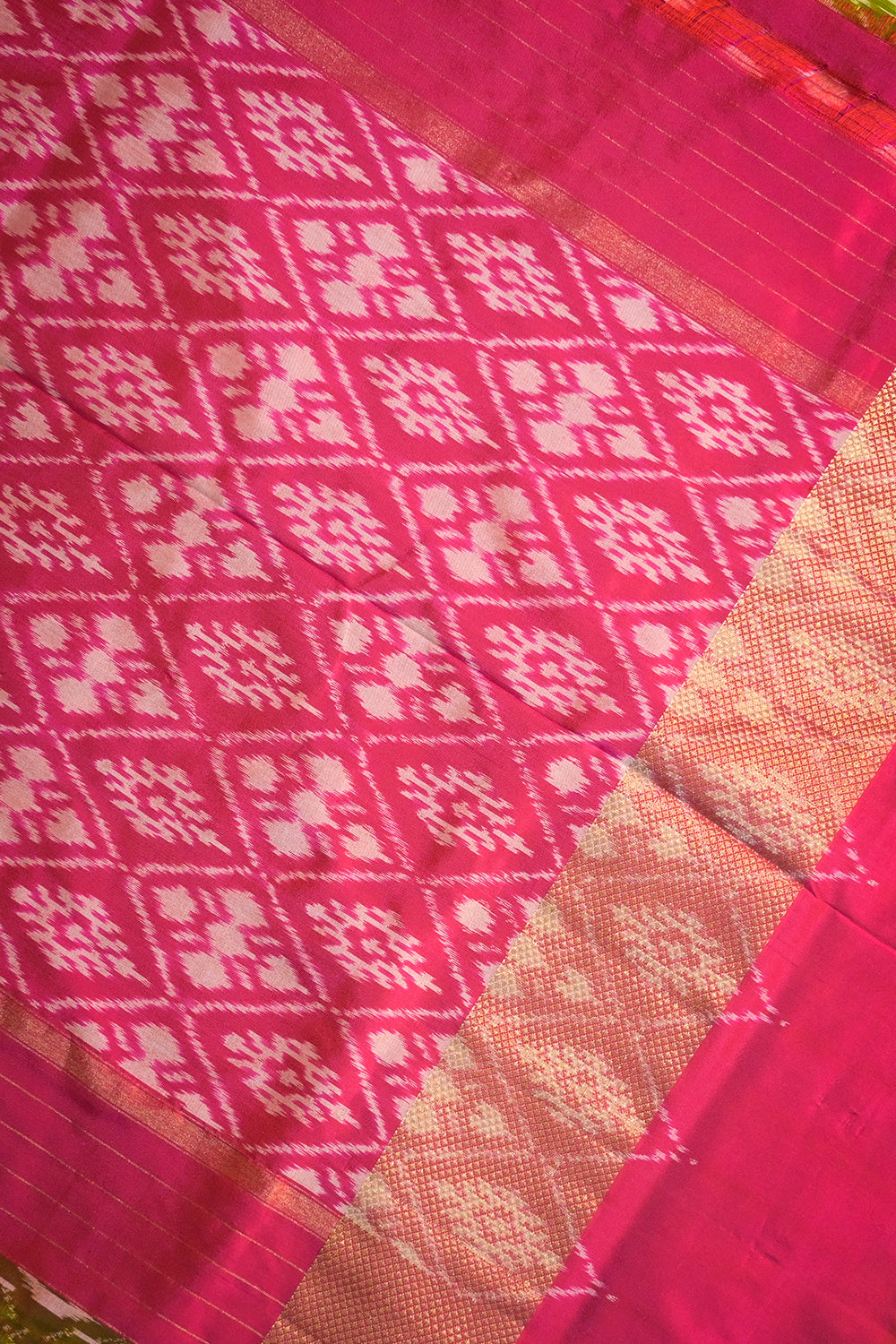 Ikkat Patola Tie And Dye Weave With Pink Contrast