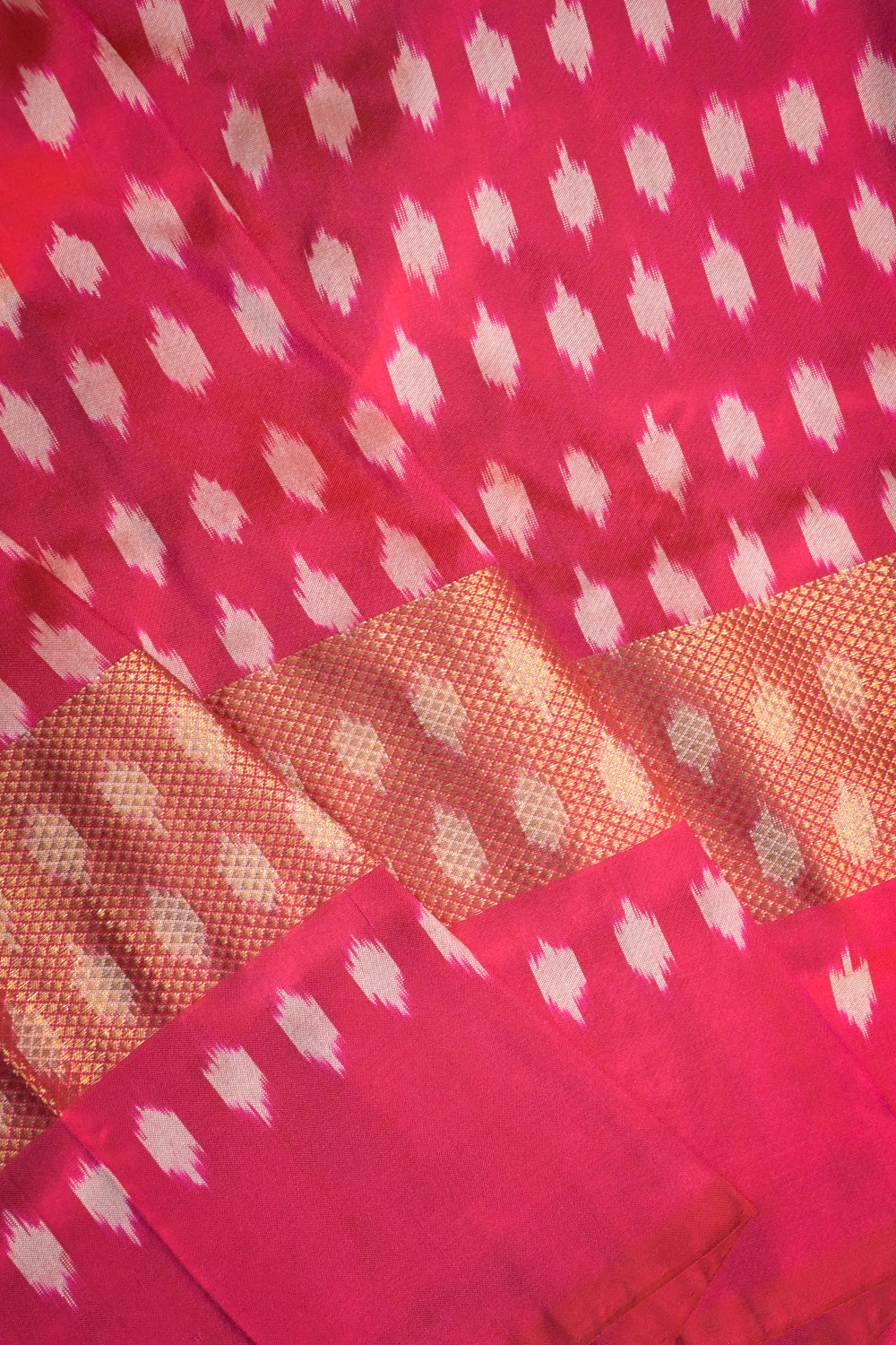 Ikkat Patola Tie And Dye Weave With Pink Contrast
