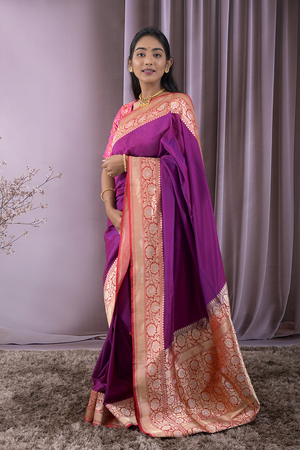 Banarasi Plain Body With Banarasi Border