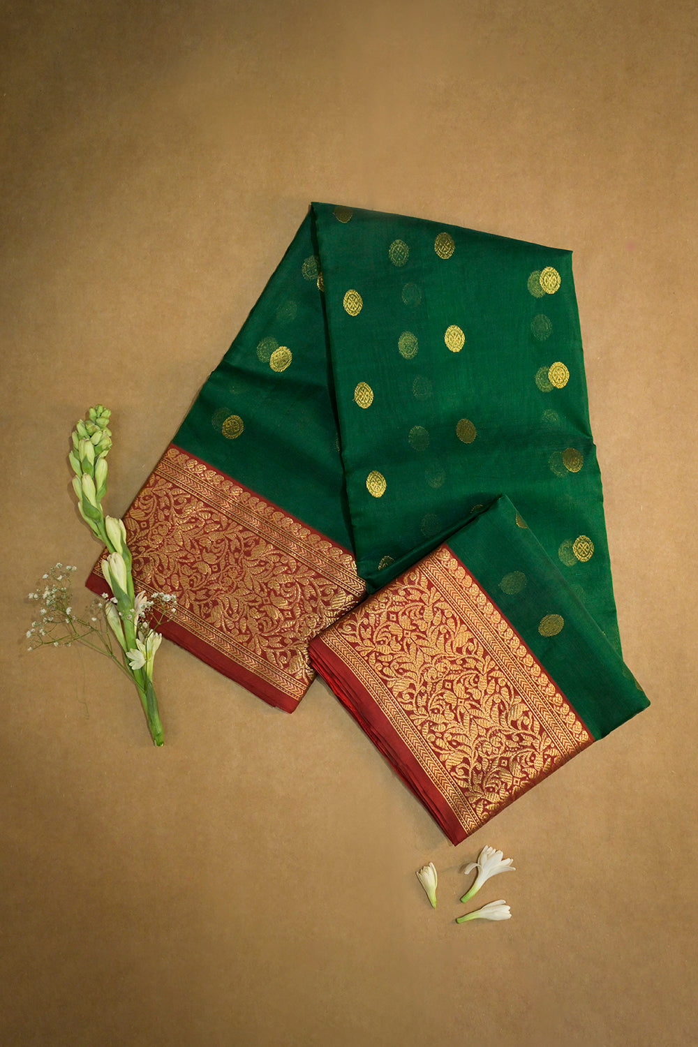 Chanderi Woven Jari Motifs With Red Contrast