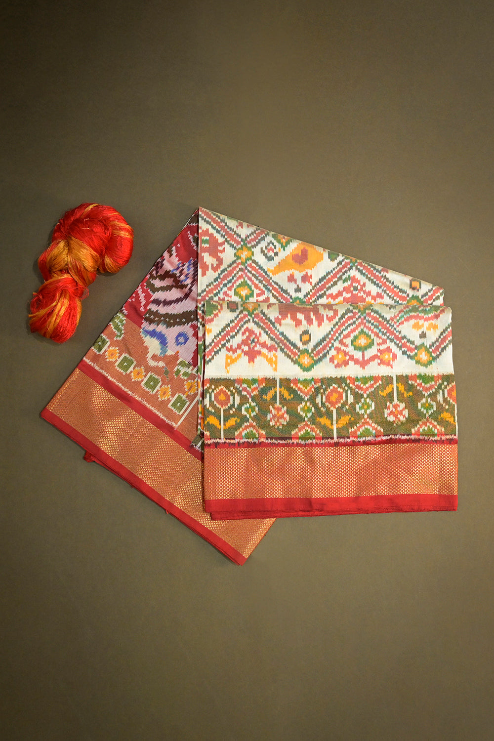 Ikkat Patola Tie And Dye Weave With Red Contrast